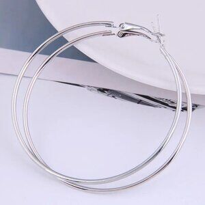 New Edgy Boho Large Slim Thin Silver Hoop Big Circle Earrings 60mm Silver A0137